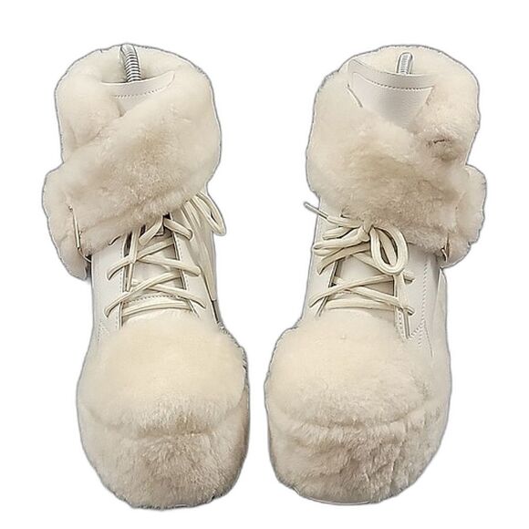 Anthony Wang WTF Dialo Wedge Booties - Ivory / Beige, Faux Fur, Women's SZ 8.5 - Picture 2 of 12